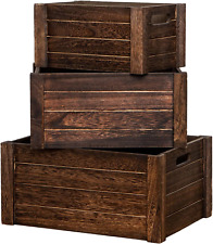Large Vintage Black Wooden Crates for Storage,Set of 3 Antique Decorative Wood C picture