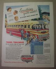 TRAILWAYS BUS LINES - 6 ads from 1946-1949; vacation travel, colorful; fares picture
