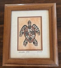 Tongan Tapa Single Sea Turtle 2004 Matted Signed Framed Kaliopeta 377/500 picture