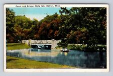 Detroit MI- Michigan, Canal And Bridge, Belle Isle, Vintage c1930 Postcard picture