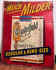 RARE VINTAGE CHESTERFIELD CIGARETTES LARGE PAINTED METAL TIN BAR SIGN picture