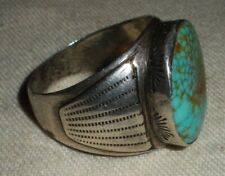 HUGE VINTAGE NAVAJO TURQUOISE STERLING SILVER RING GREAT DESIGN SIZE 12.5 vafo picture