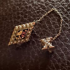 Vintage Alpha Delta Pi X Greek Sorority Swag Pin 10K Yellow Gold Pearl Border picture