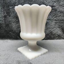 Vtg Hazel-Atlas Scalloped Edge Smooth Milk Glass 6” Footed Pedestal Planter/Vase picture