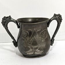 Pewter Sugar Bowl Vintage Double Handle Ornate Grape Leaves picture