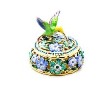 Jeweled Humming Bird on Floral Trinket Box. Hand Crafted with Swarovski Crystals picture