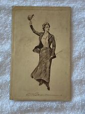 C. 1908 Victorian Fashion Postcard Woman in Elegant Dress Tipping Hat picture