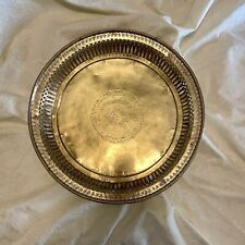 Vintage Round Pierced Brass  Footed Platter Vanity Serving Tray India 16” picture