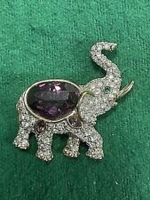 Signed Swarovski Pate & Amethyst Crystal Elephant Pin, Brooch retired picture
