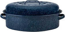 Large Covered Oval Roasting Pan, 18”, Speckled Blue picture