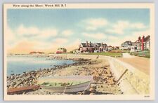 Postcard Rhode Island Watch Hill View Along Shore Beach Boat Vintage Unposted picture