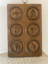 Antique Springerle Wooden Butter Mold Cookie Press Primitive Stamps Cow Etc picture