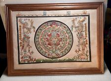 🚨VINTAGE Hand Painted AZTEC SUN GOD CALENDAR on Leather Cloth w Custom Frame picture