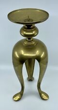 Vtg MCM LARGE Solid Brass Tripod Candle Holder Plant Stand 15” Tall picture