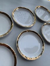 Antique 1800s White Gold Trimmed Ironstone/Semi Porcelain Butter Pat~Set 6~READ picture
