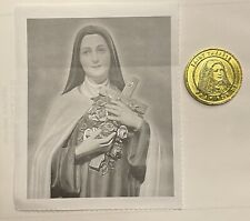St. Thérèse of Lisieux Prayer Token New 2024 and Sticker | Red Colored Rose Coin picture