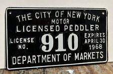 Vintage New York City Licensed PEDDLER  Plate #910 Expire  1968.  NEVER  USED picture
