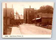 RPPC Depot Ave Shops Draft Horses Carriage Signs People Windsor VT Postcard picture