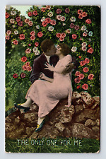 c1913 Postcard The Only One For Me Couple Among Roses Romance picture