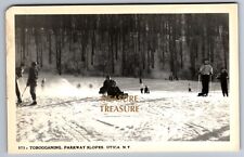 C.1950 RPPC UTICA NY NEW YORK TOBOGGANING PARKWAY SLOPES SNOW PHOTO Postcard P58 picture