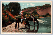 Postcard Apaches Halting for Water at Rio Navaho Arizona Fred Harvey H12 picture
