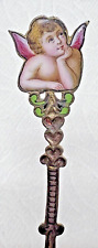 Raphael Cupid Cherub Enamel Spoon w Hearts 4 1/4 Inch Long Antique Cottage Core picture
