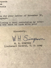 General William Hood Simpson WWII Commander Ninth Army Signed Autographed Letter picture