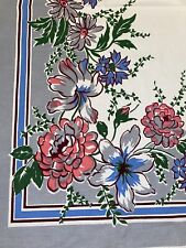 Vintage Tablecloth - Gorgeous Blue, Gray and Pink Floral. Heavy cotton. 46 x 49 picture