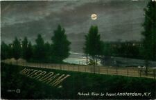Amsterdam New York~Mohawk River by the Depot by Moonlight~City in Grass~1910 picture