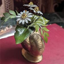 RARE Brass Vintage Mini Nautilus Seashell with Retro Metal Daisy Floral Bouquet picture