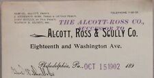 1902 Alcott Ross Scully Co Philadelphia PA Account Letter Samuel Wood Mantel USA picture