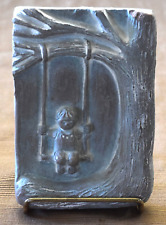 Isabel Bloom Child on Swing 1986 Concrete Plaque Wall Hanging Signed Garden 6x4