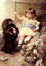 Dream-art Oil painting Ferdinand_Keller-Give_me_your_paw little girl & pet dog picture