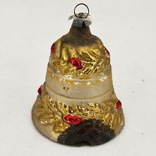 Antique Blown Glass Embossed Painted Gold Bell German Christmas Tree Ornament picture