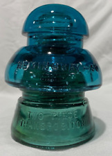 Hemingray 50, 2 Piece Transposition Insulator w/Peg, Glass, Aqua Top/Green Base picture