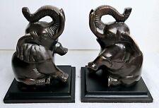 Vtg Pair ART DECO Baby Elephant BookEnds Bronzed Metal Made in India picture