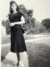 TH Photograph 1948 Photo Profile Portrait Beautiful Woman Black Dress Heels  picture