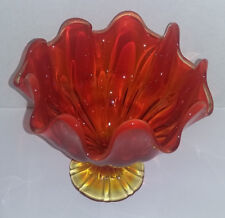 Vtg L.E. SMITH Persimmon Simplicity Line Ruffled Edge Pedestal Footed Bowl MCM picture