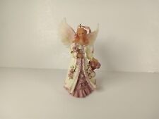 Angel Christmas Tree Ornament Purple Flower Gown & Bouquets Glitter Wing Accents picture