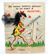 Vintage 1943 Hallmark Valentine's Day Card Pappy's Shotgun Girl with Real Hair picture