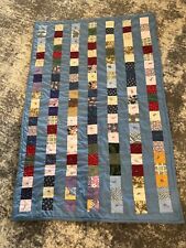 Colorful Small Blue Quilt Blanket 34”x52” Handmade picture