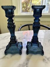 Pair Of Vintage Midnight Blue Glass Candlesticks picture