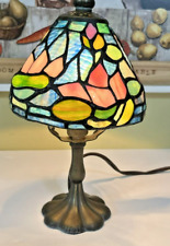 Vintage Stained Glass Mosaic Accent Table Lamp with Brushed Bronze Base 10” picture