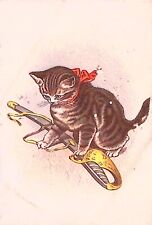 Cute Kitten Cat on Sword Card Vintage Beautiful Design picture
