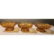 Vintage Beautiful Amber Glass Berry/Desert Pedestal Bowls - Set of 3 picture