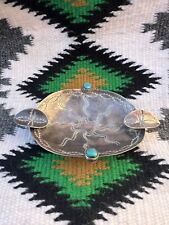 Vintage Sterling? Silver Navajo Ashtray Turquoise Cigar Native American Made picture