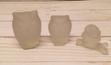 Vintage Glass Owl Lot of 3 Leonard Silver MFG. Co Frosted Translucent Etched picture