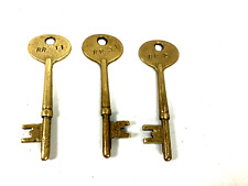 ANTIQUE LOT of 3 SOLID BRASS SKELTON KEYS with NUMBERED & NAMED BOWS ~ 3