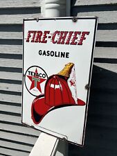 Antique Original Texaco Fire Chief Porcelain Gasoline Pump Plate Sign Gas Oil picture