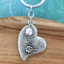 Heart and Flowers Keyring Keychain with White Howlite Charm picture